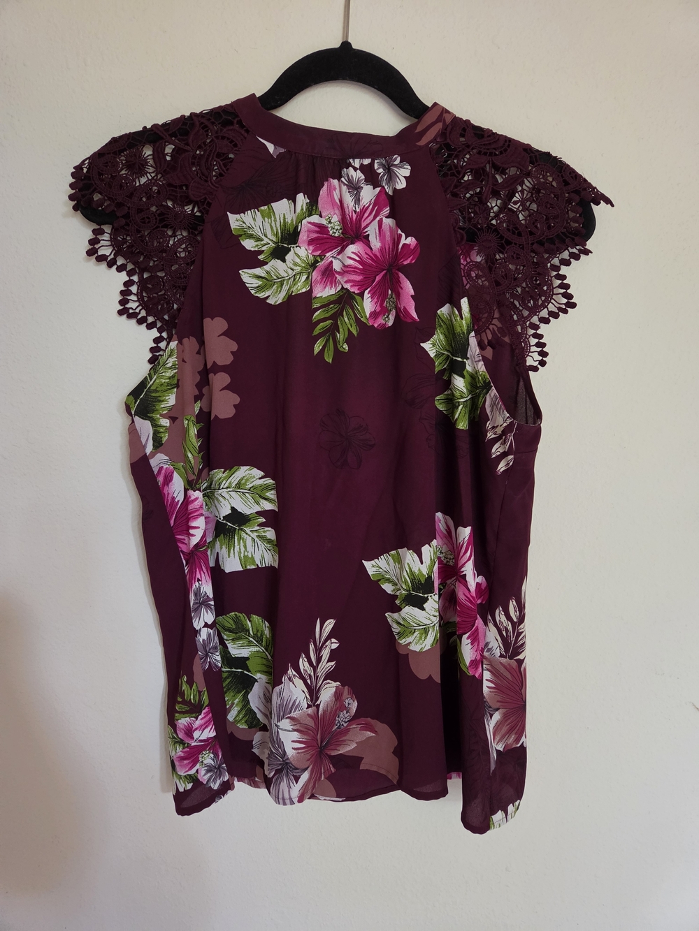 Express Burgundy Floral Crochet Sleeve Blouse